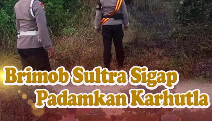 Satuan Brimob Polda Sultra Melalui Batalyon A Pelopor Kerahkan Water Cannon Padamkan Api di Lokasi Kebakaran Lahan