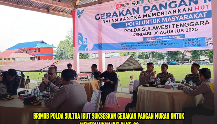 Brimob Polda Sultra Ikut Sukseskan Gerakan Pangan Murah untuk Memeriahkan HUT RI ke-80
