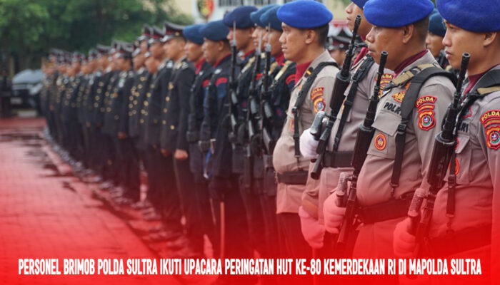 Personel Brimob Polda Sultra Ikuti Upacara Peringatan HUT ke-80 Kemerdekaan RI di Mapolda Sultra