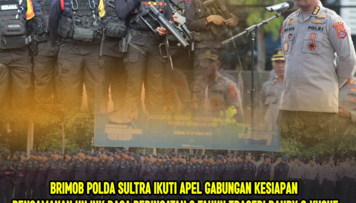 Brimob Polda Sultra Ikuti Apel Gabungan Kesiapan Pengamanan Unjuk Rasa Peringatan 6 Tahun Tragedi Randy & Yusuf
