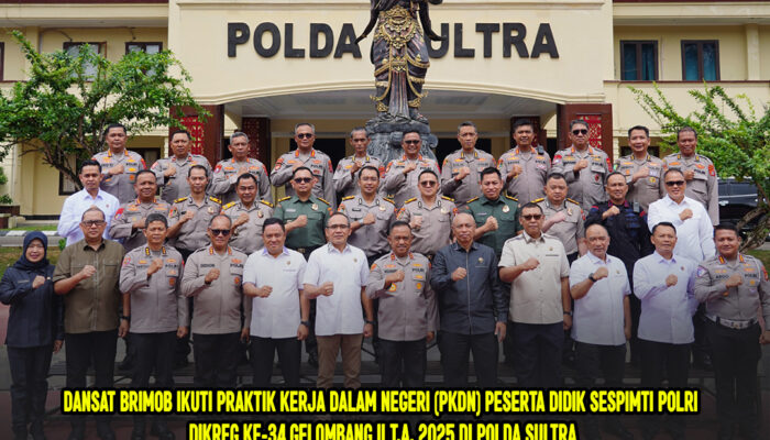 Dansat Brimob Ikuti Praktik Kerja Dalam Negeri (PKDN) Peserta Didik Sespimti Polri Dikreg ke-34 Gelombang II T.A. 2025 di Polda Sultra