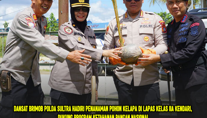 Dansat Brimob Polda Sultra Hadiri Penanaman Pohon Kelapa di Lapas Kelas IIA Kendari, Dukung Program Ketahanan Pangan Nasional