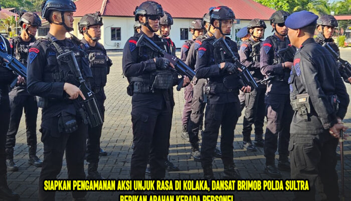 Siapkan Pengamanan Aksi Unjuk Rasa di Kolaka, Dansat Brimob Polda Sultra Berikan Arahan Kepada Personel