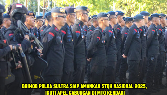 Brimob Polda Sultra Siap Amankan STQH Nasional 2025, Ikuti Apel Gabungan di Pelataran  MTQ Kendari