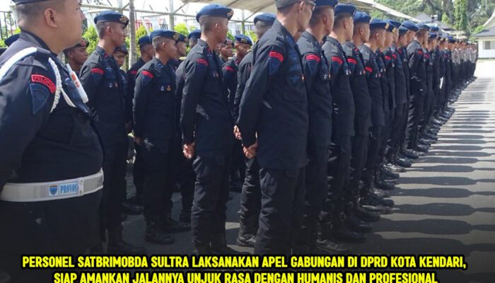Personel Satbrimobda Sultra Laksanakan Apel Gabungan di DPRD Kota Kendari, Siap Amankan Jalannya Unjuk Rasa dengan Humanis dan Profesional