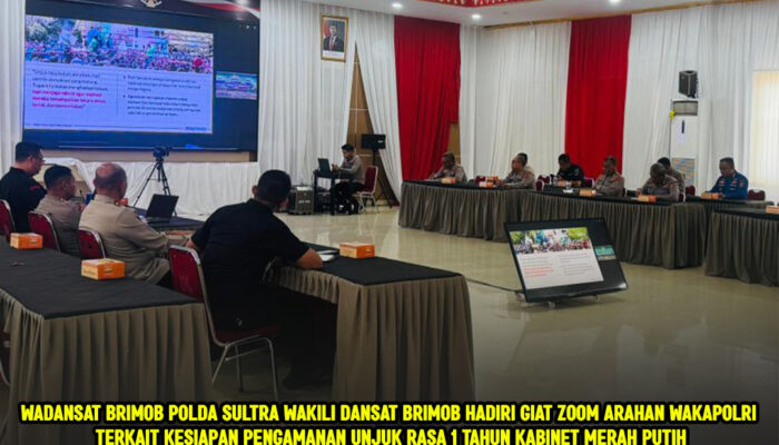 Wadansat Brimob Polda Sultra Wakili Dansat Brimob Hadiri Giat Zoom Arahan Wakapolri Terkait Kesiapan Pengamanan Unjuk Rasa 1 Tahun Kabinet Merah Putih