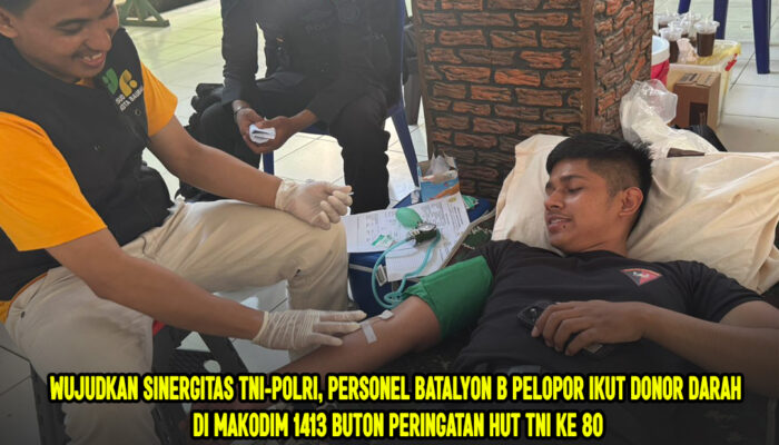 Wujudkan Sinergitas TNI-Polri, Personel Batalyon B Pelopor Ikut Donor Darah di Makodim 1413 Buton Peringatan HUT TNI ke 80