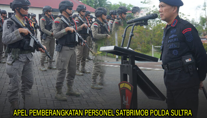 Apel Pemberangkatan Personel Satbrimob Polda Sultra BKO Polda Papua dalam Satgas Amole II, Dipimpin Langsung Komandan Satuan Kombes Pol Dr. Sugianto Marweki, S.I.K., M.Si.