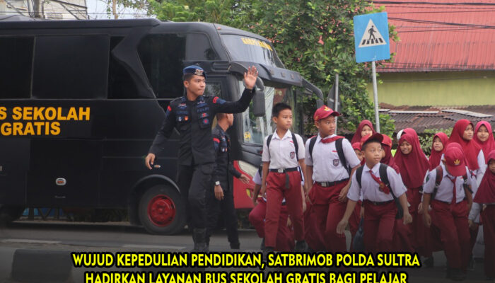 wujud kepedulian Pendidikan, Satbrimob Polda Sultra Hadirkan Layanan Bus Sekolah Gratis bagi Pelajar