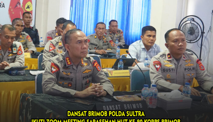 Dansat Brimob Polda Sultra Ikuti Zoom Meeting Sarasehan HUT ke-80 Korps Brimob