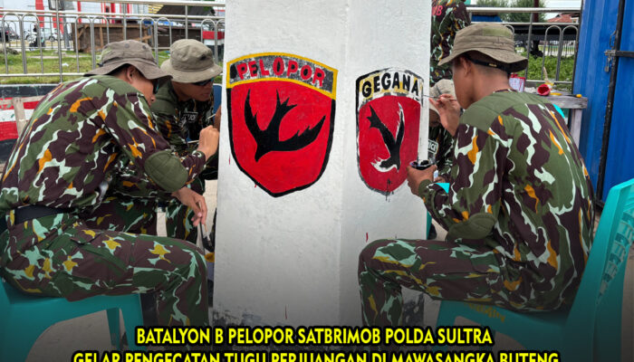 Batalyon B Pelopor Satbrimob Polda Sultra Gelar Pengecatan Tugu Perjuangan Di Mawasangka Buteng