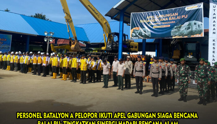 Personel Batalyon A Pelopor Ikuti Apel Gabungan Siaga Bencana  Balai PU: Tingkatkan Sinergi Hadapi Bencana Alam