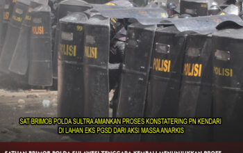 Sat Brimob Polda Sultra Amankan Proses Konstatering PN Kendari di Lahan Eks PGSD dari Aksi Massa Anarkis