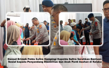 Dansat Brimob Polda Sultra Dampingi Kapolda Sultra Serahkan Bantuan Sosial kepada Penyandang Disabilitas dan Anak Panti Asuhan di Kolaka