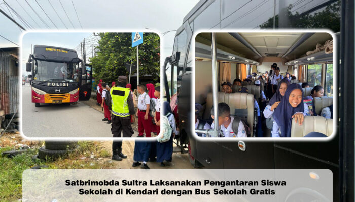 Satbrimobda Sultra Laksanakan Pengantaran Siswa Sekolah di Kendari dengan Bus Sekolah Gratis