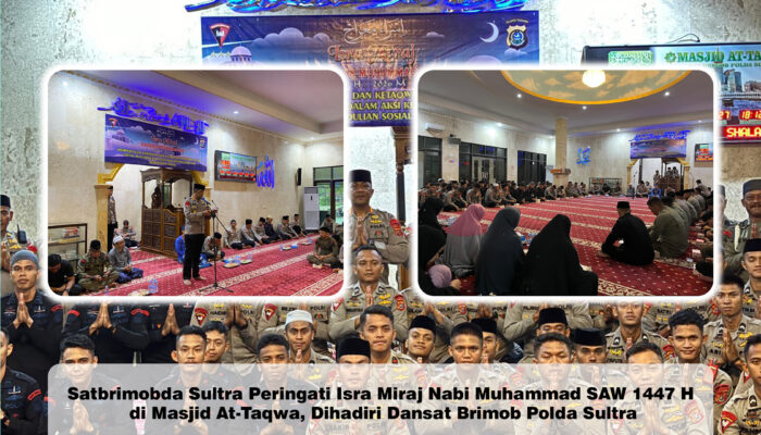 Satbrimobda Sultra Peringati Isra Miraj Nabi Muhammad SAW 1447 H di Masjid At-Taqwa, Dihadiri Dansat Brimob Polda Sultra