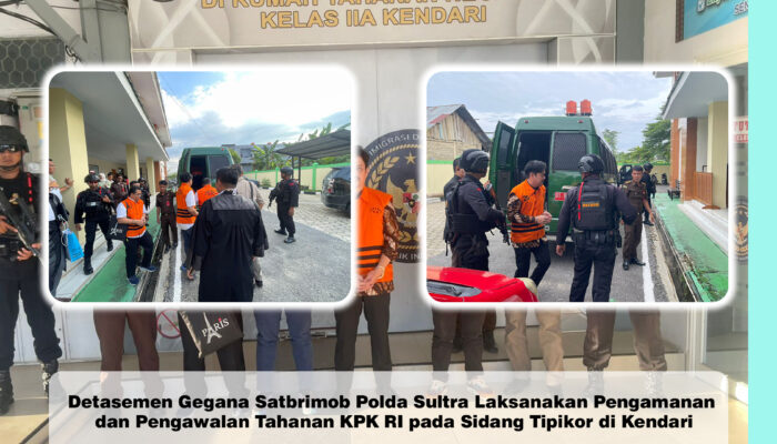 Detasemen Gegana Satbrimob Polda Sultra Laksanakan Pengamanan dan Pengawalan Tahanan KPK RI pada Sidang Tipikor di Kendari