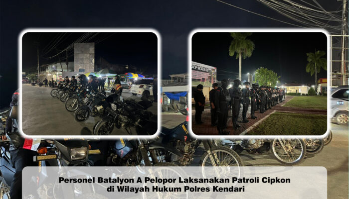 Personel Batalyon A Pelopor Laksanakan Patroli Cipkon di Wilayah Hukum Polres Kendari
