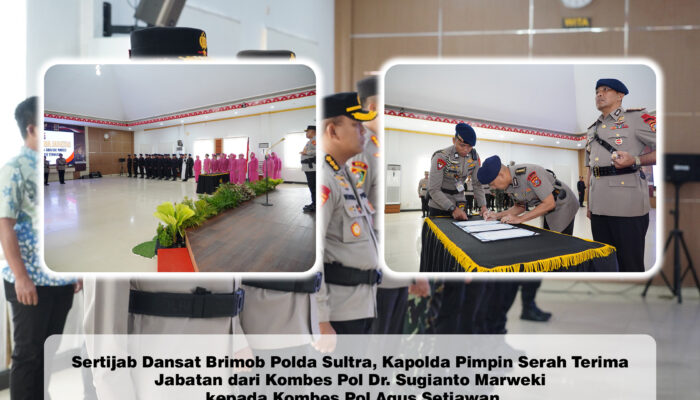 Sertijab Dansat Brimob Polda Sultra, Kapolda Pimpin Serah Terima Jabatan dari Kombes Pol Dr. Sugianto Marweki kepada Kombes Pol Agus Setiawan