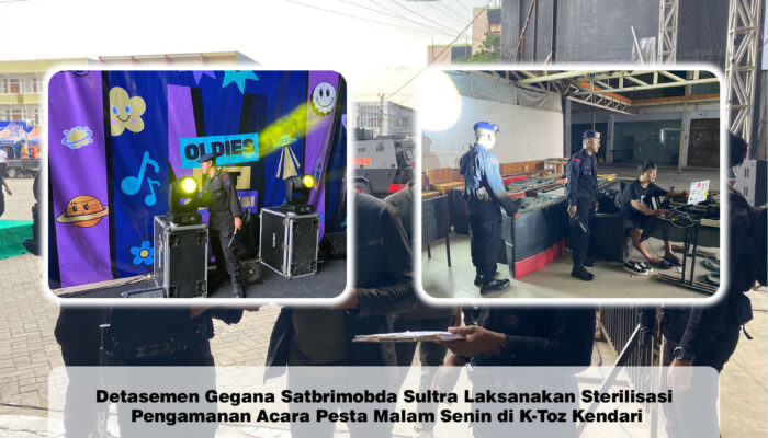 Detasemen Gegana Satbrimobda Sultra Laksanakan Sterilisasi Pengamanan Acara Pesta Malam Senin di K-Toz Kendari