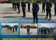 Perkuat Kesiapsiagaan di Bulan Suci, Personel Kompi Siaga Batalyon B Pelopor Satbrimobda Sultra Gelar Apel Pagi Jaga Kamtibmas