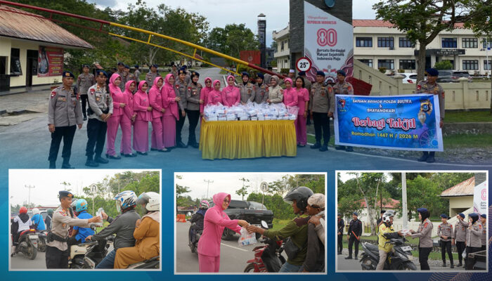 Wujud Kepedulian di Bulan Suci, Personel Satbrimob Polda Sultra Bersama Bhayangkari Bagikan Takjil kepada Masyarakat