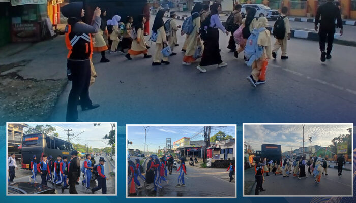 personel satbrimobda sultra melaksanakan pengantaran siswa sekolah menggunakan bus brimob gratis