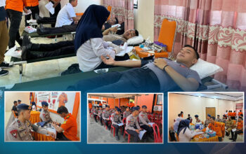 Personel Sat Brimob Polda Sultra Ikuti Donor Darah dalam Rangka HUT Basarnas ke-54 di Kendari