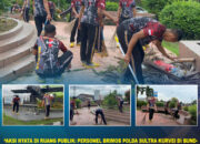 “Aksi Nyata di Ruang Publik: Personel Brimob Polda Sultra Kurvei di Tugu Adibahasa Kendari”