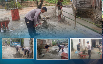 Personel Batalyon C Pelopor Brimob Polda Sultra Lanjutkan Plesteran Pondasi Jembatan di Kelurahan Sabilambo