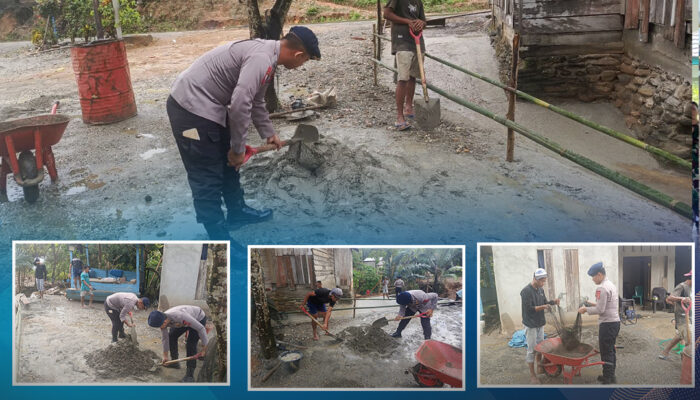 Personel Batalyon C Pelopor Brimob Polda Sultra Lanjutkan Plesteran Pondasi Jembatan di Kelurahan Sabilambo