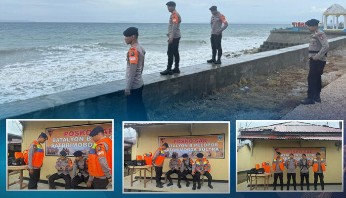 Personel Batalyon B Pelopor Siaga SAR Antisipasi Cuaca Buruk di Pulau Buton dan Sekitarnya