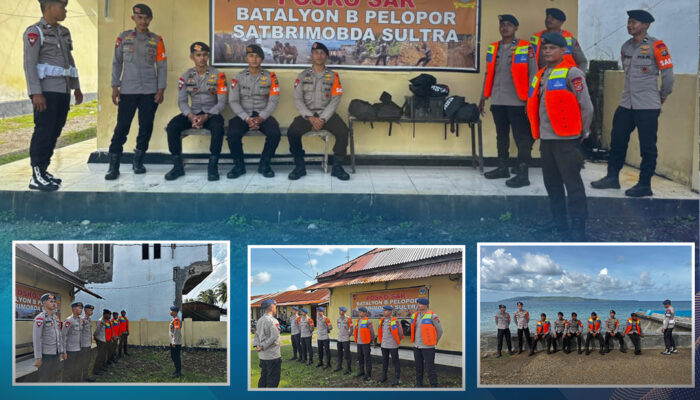 Personel Batalyon B Pelopor Satbrimob Polda Sultra Siaga SAR di Lakambau, Wujud Kesiapsiagaan Hadapi Potensi Bencana