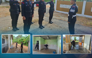 Personel Satuan Brimob Polda Sulawesi Tenggara Laksanakan Bakti Sosial Pembersihan di Masjid Babut Taubah Bombana