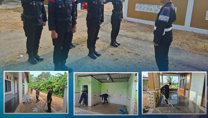 Personel Satuan Brimob Polda Sulawesi Tenggara Laksanakan Bakti Sosial Pembersihan di Masjid Babut Taubah Bombana