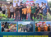 Dansat Brimob Polda Sultra Hadiri Pelepasan Rombongan Bus Mudik Gratis di Mapolda Sultra
