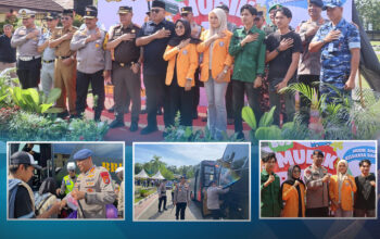 Dansat Brimob Polda Sultra Hadiri Pelepasan Rombongan Bus Mudik Gratis di Mapolda Sultra