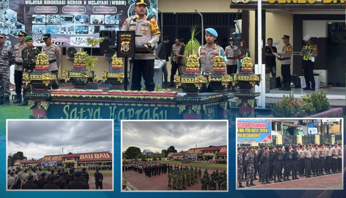 Personel Brimob Polda Sultra BKO Polres Baubau Ikuti Apel Gabungan Pengamanan Malam Takbiran