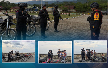 Patroli Sore Jelang Berbuka, Personel Batalyon C Pelopor Satbrimob Polda Sultra Amankan Kawasan Tugu Perahu Lasusua