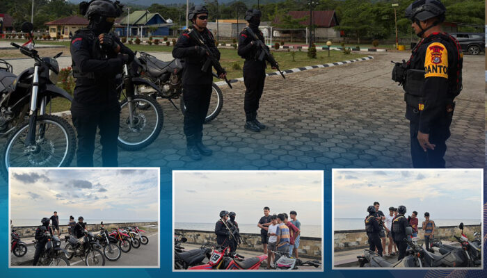 Patroli Sore Jelang Berbuka, Personel Batalyon C Pelopor Satbrimob Polda Sultra Amankan Kawasan Tugu Perahu Lasusua