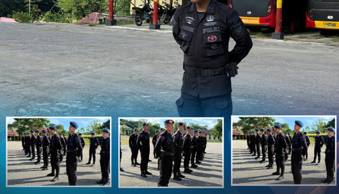 Tingkatkan Disiplin dan Kesiapsiagaan, Personel Kompi Siaga Batalyon B Pelopor Satbrimob Polda Sultra Laksanakan Apel Pagi