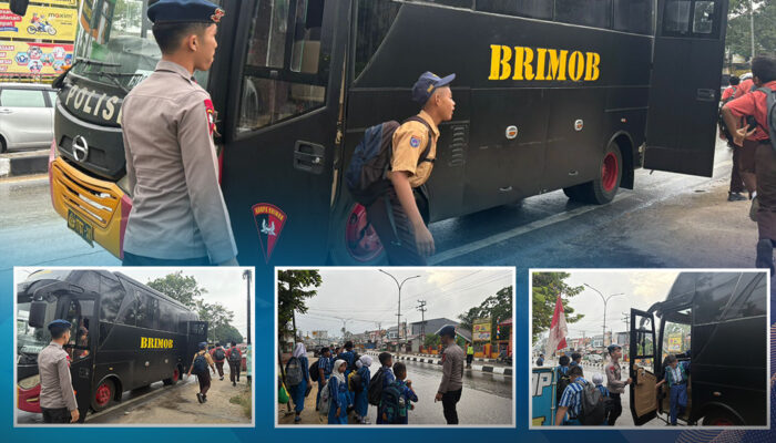 Humanis dan Peduli Pendidikan, Personel Sat Brimob Polda Sultra Antar Pelajar dengan Bus Gratis