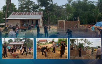 Sinergitas Polri dan Masyarakat, Kerja Bakti Lanjutkan Pembangunan Poskamling di Desa Kalaero