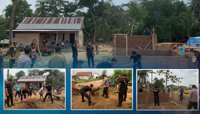 Sinergitas Polri dan Masyarakat, Kerja Bakti Lanjutkan Pembangunan Poskamling di Desa Kalaero