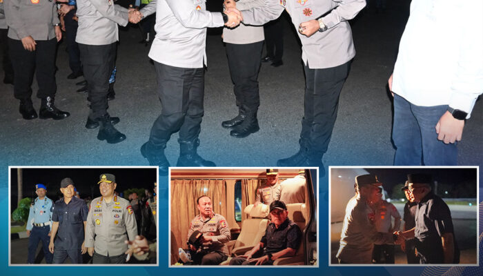 Komandan Satuan Brimob Polda Sultra Dampingi Kapolda Sultra dan Forkopimda Sambut Kedatangan Wakapolri di Lanud Haluoleo Kendari