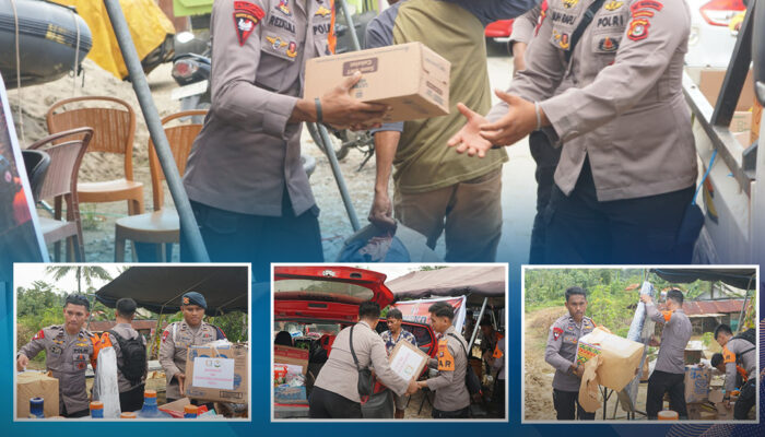 Personel SAR Sat Brimob Polda Sultra Sigap Salurkan Bantuan Sembako bagi Warga Terdampak Banjir