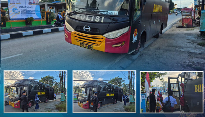 Kepedulian Brimob untuk Generasi Muda, Personel Sat Brimob Polda Sultra Hadirkan Bus Gratis Antar Pelajar ke Sekolah