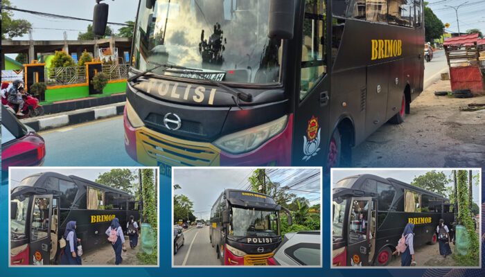 Satbrimob Polda Sultra Hadir untuk Pelajar, Bus Brimob Gratis Antar Anak Sekolah dengan Aman dan Nyaman