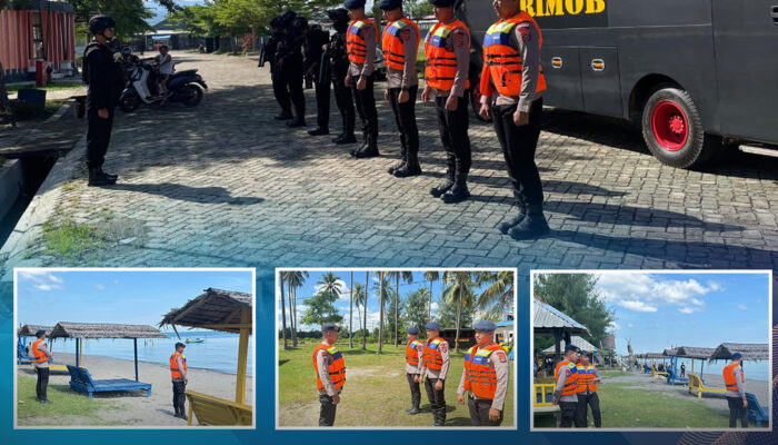 personel batalyon c pelopor satuan Brimob polda Sultra Perkuat  Pengamanan Objek Wisata Saat Libur Akhir Pekan