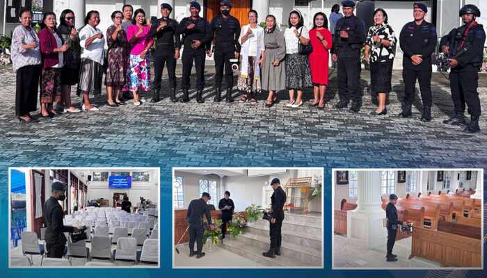 Detasemen Gegana Sat Brimob Polda Sultra Laksanakan Sterilisasi Gereja Jelang Perayaan Kenaikan Isa Almasih di Kota Kendari